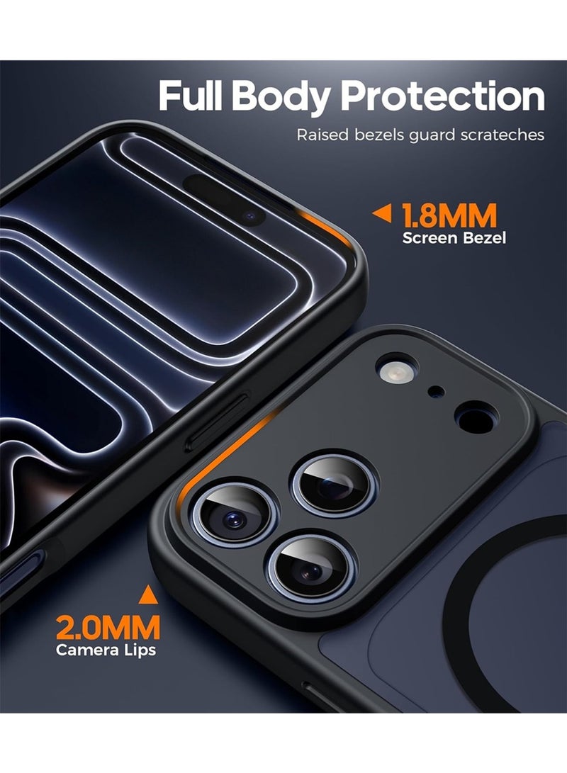 WRISTWISE Case Cover for iPhone 17 Pro, with 2 Tempered Glass Screen Protectors, [Camera Protection] Magnetic Matte Translucent Case with Thin Shockproof Back Cover, Black - Image 2