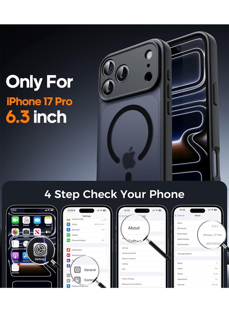 WRISTWISE Case Cover for iPhone 17 Pro, with 2 Tempered Glass Screen Protectors, [Camera Protection] Magnetic Matte Translucent Case with Thin Shockproof Back Cover, Black - Image 4