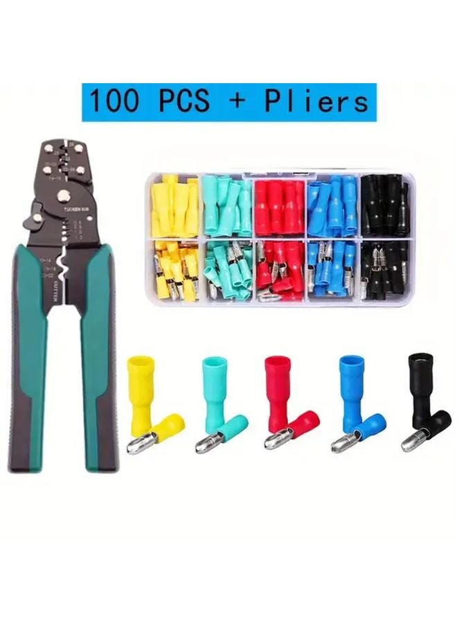 100Pcs Bullet Type Insulation Crimp Terminal with Multifunctional Pliers Wire Connectors Kit - Image 2