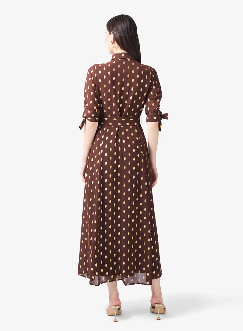 Style Cheat Polka Dot Print Belt Detail Maxi Dress