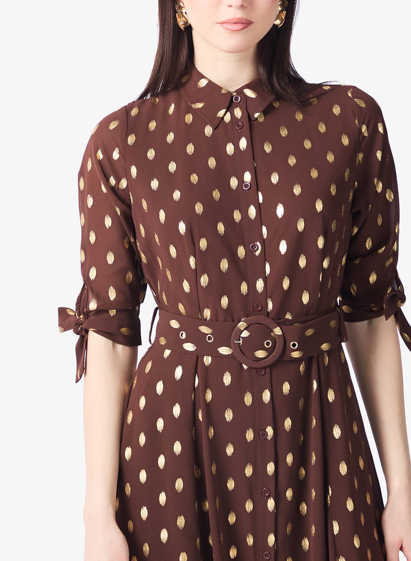 Style Cheat Polka Dot Print Belt Detail Maxi Dress - Image 3