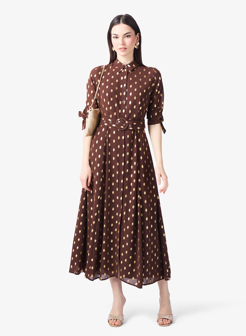 Style Cheat Polka Dot Print Belt Detail Maxi Dress - Image 4