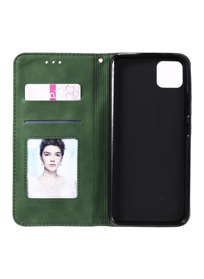 اس-توب جراب لهاتف OPPO Realme C11، جراب جلدي مغناطيسي أفقي قابل للطي مع حامل وفتحات للبطاقات، مزين بنقش زهور محظوظة - Image 4