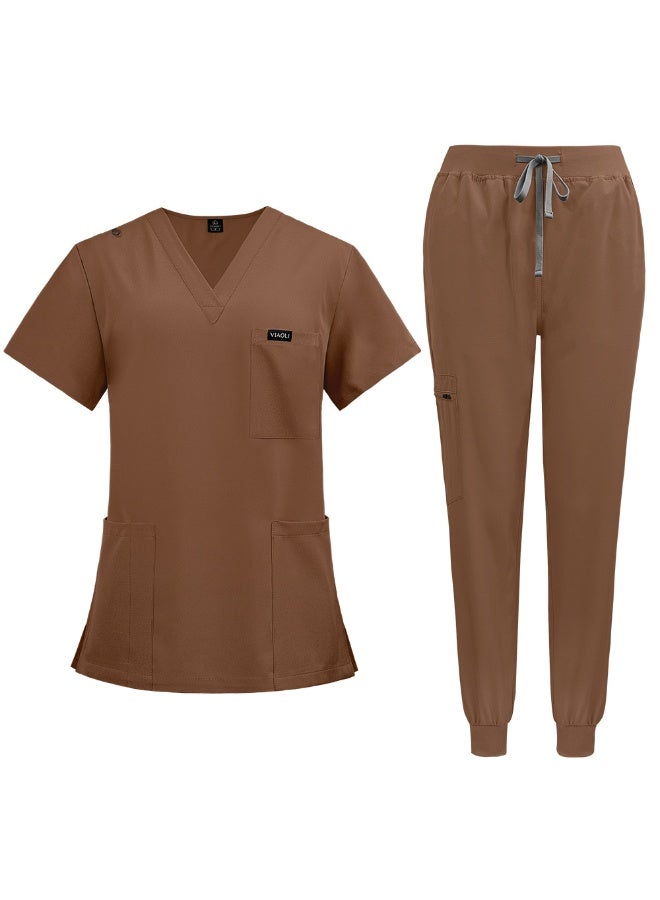 NIBEMINENT Clinical Uniform Woman Hospital Doctor Work Wear Nurse Medical Clothing Short Sleeved Top Jogging Pants Set - Image 1