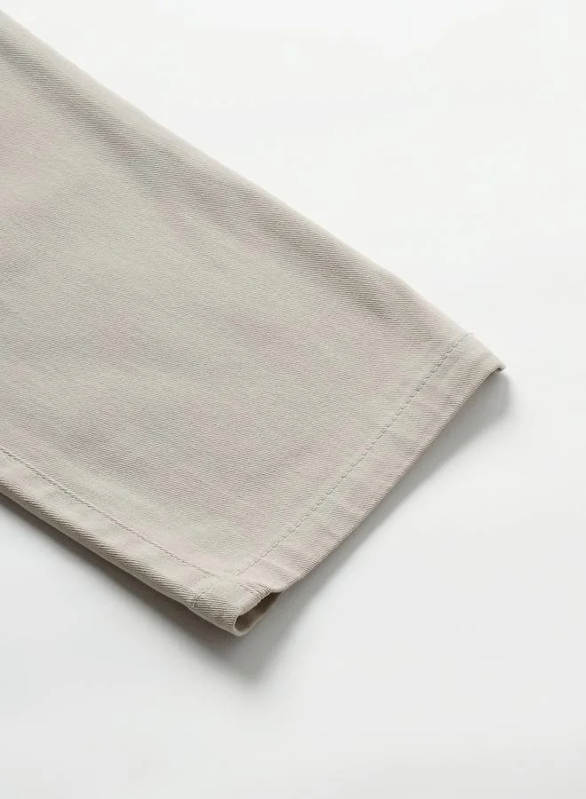 دينيس لينغو Men's Beige Cotton Blend Solid Pattern Full Length Tapered Trouser