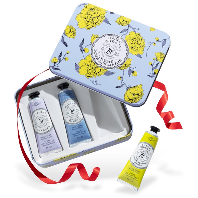 La Chatelaine French Hand Cream Trio Tin, Holiday Gift Set, Hand Lotion for Women, Made in France with 20% Organic Shea Butter (Lavender, Lychee Bilberry & Lemon Verbena or Citrus Fizz) 3 x 1 fl oz - Image 1