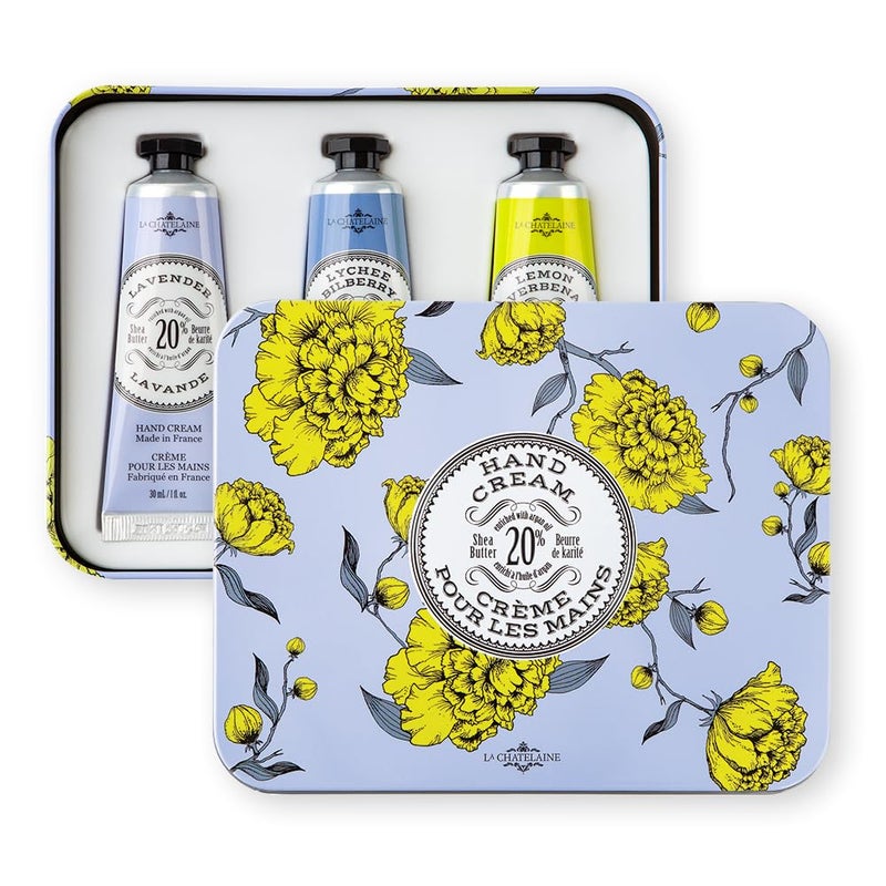 La Chatelaine French Hand Cream Trio Tin, Holiday Gift Set, Hand Lotion for Women, Made in France with 20% Organic Shea Butter (Lavender, Lychee Bilberry & Lemon Verbena or Citrus Fizz) 3 x 1 fl oz - Image 2