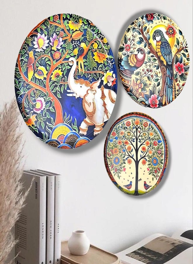 Noblenest 3 Pcs Madhubani Metal Wall Plates 12, 10, 8 Inch, Wall Decoration Items For Living Room, Bedroom, Office | Wall Decor, Gift Items, Wall Hanging Decorations (Madhubani 3) - Image 3