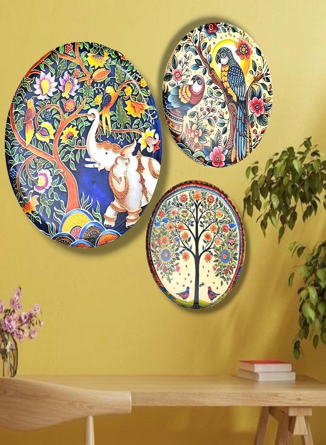 Noblenest 3 Pcs Madhubani Metal Wall Plates 12, 10, 8 Inch, Wall Decoration Items For Living Room, Bedroom, Office | Wall Decor, Gift Items, Wall Hanging Decorations (Madhubani 3) - Image 1