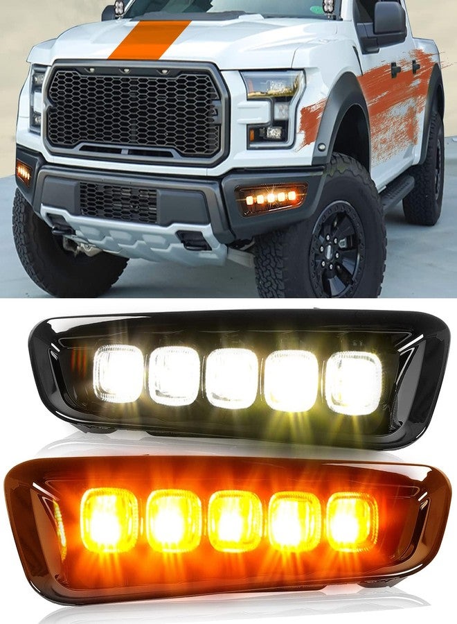 HECASA LED Fog Light Compatible with 2017-2020 Ford F-150 Raptor Daytime Running Lamp DRL w/Turn Signal Light Light Black Bezel Plastic - Image 1