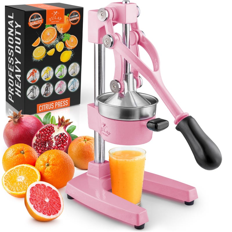 Zulay Kitchen Zulay Kitchen CastIron Orange Juice Squeezer  HeavyDuty EasytoClean Professional Citrus Juicer  Durable Stainless Steel Lemon Squeezer  Sturdy Manual Citrus Press  Orange Squeezer Pink 