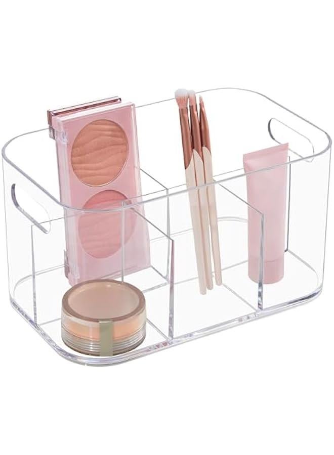 Arabest Bliss 5-Compartment Plastic Cosmetics Storage Organizer | Clear | Rectangular Divided Makeup Bin & Vanity Caddy with Pass-Through Handles | Round Corner Design | Made in USA  - Image 1