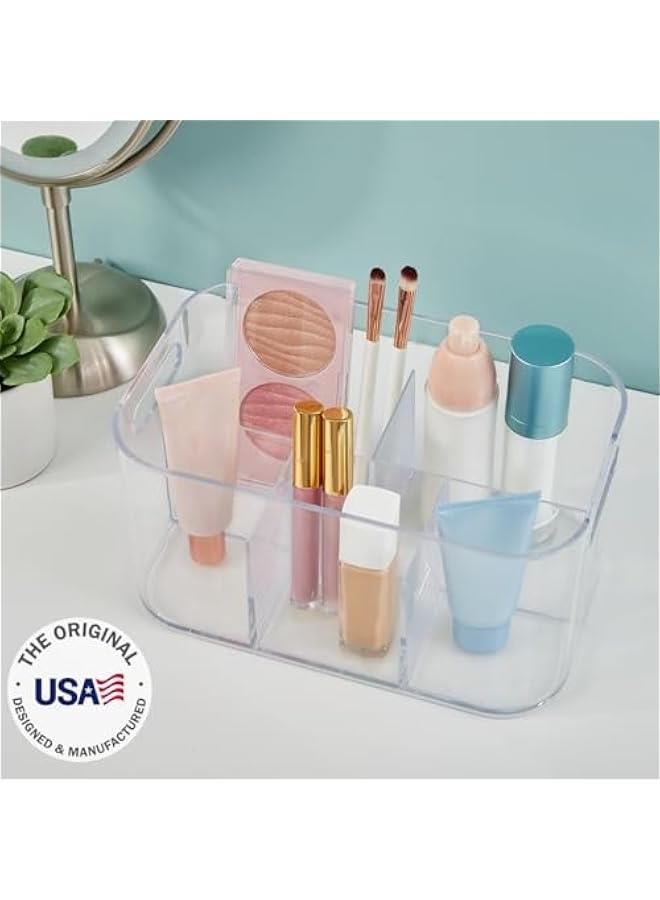 Arabest Bliss 5-Compartment Plastic Cosmetics Storage Organizer | Clear | Rectangular Divided Makeup Bin & Vanity Caddy with Pass-Through Handles | Round Corner Design | Made in USA  - Image 2