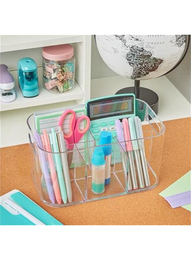 Arabest Bliss 5-Compartment Plastic Cosmetics Storage Organizer | Clear | Rectangular Divided Makeup Bin & Vanity Caddy with Pass-Through Handles | Round Corner Design | Made in USA  - Image 4