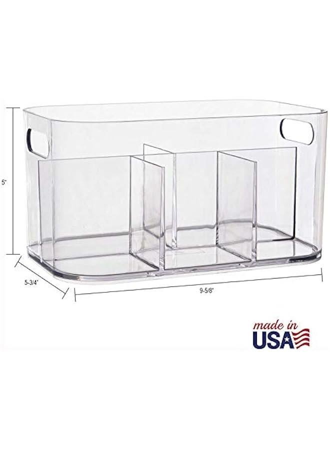 Arabest Bliss 5-Compartment Plastic Cosmetics Storage Organizer | Clear | Rectangular Divided Makeup Bin & Vanity Caddy with Pass-Through Handles | Round Corner Design | Made in USA  - Image 5