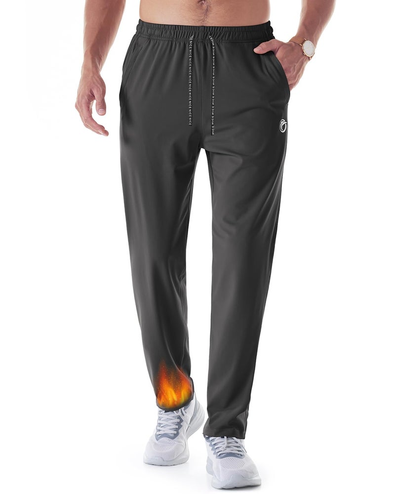 CANGHPGIN Mens Fleece Lined Pants Soft Warm Sweatpants with Pockets Water Resistant Athletic Winter Pants for Workout Jogging Black - Image 2