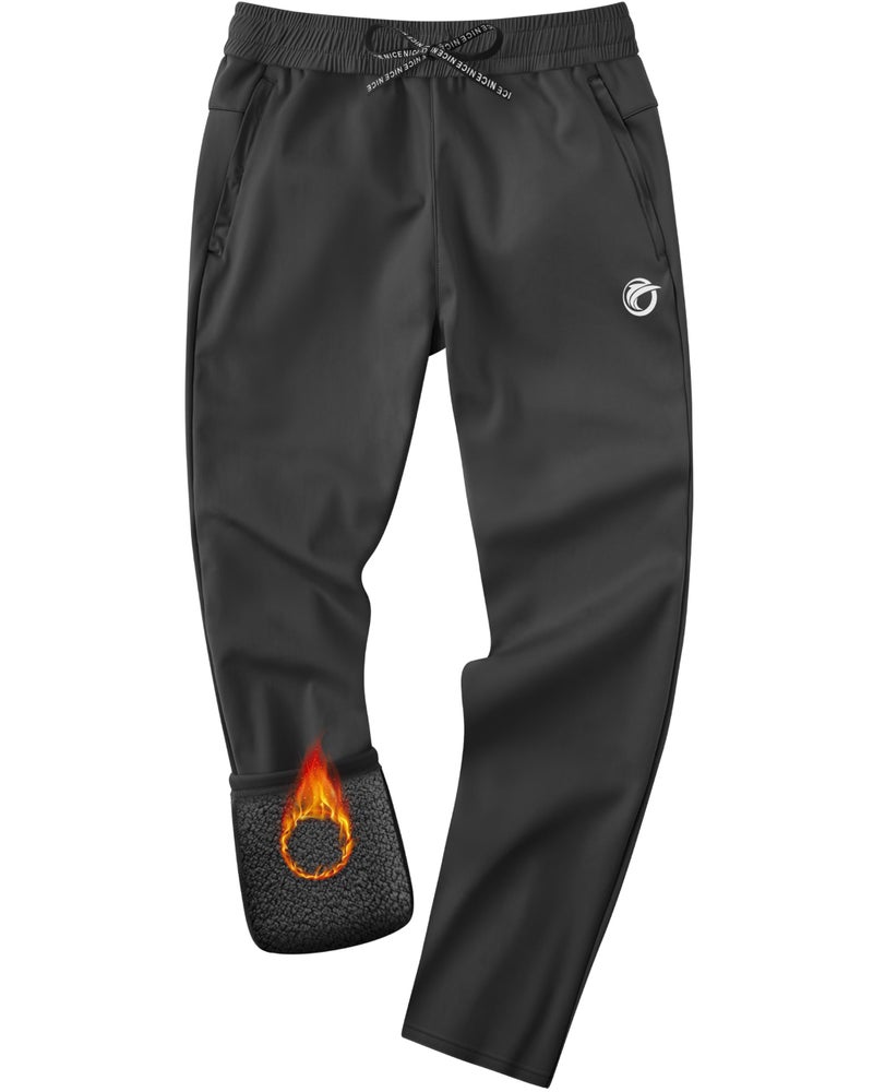 CANGHPGIN Mens Fleece Lined Pants Soft Warm Sweatpants with Pockets Water Resistant Athletic Winter Pants for Workout Jogging Black - Image 1