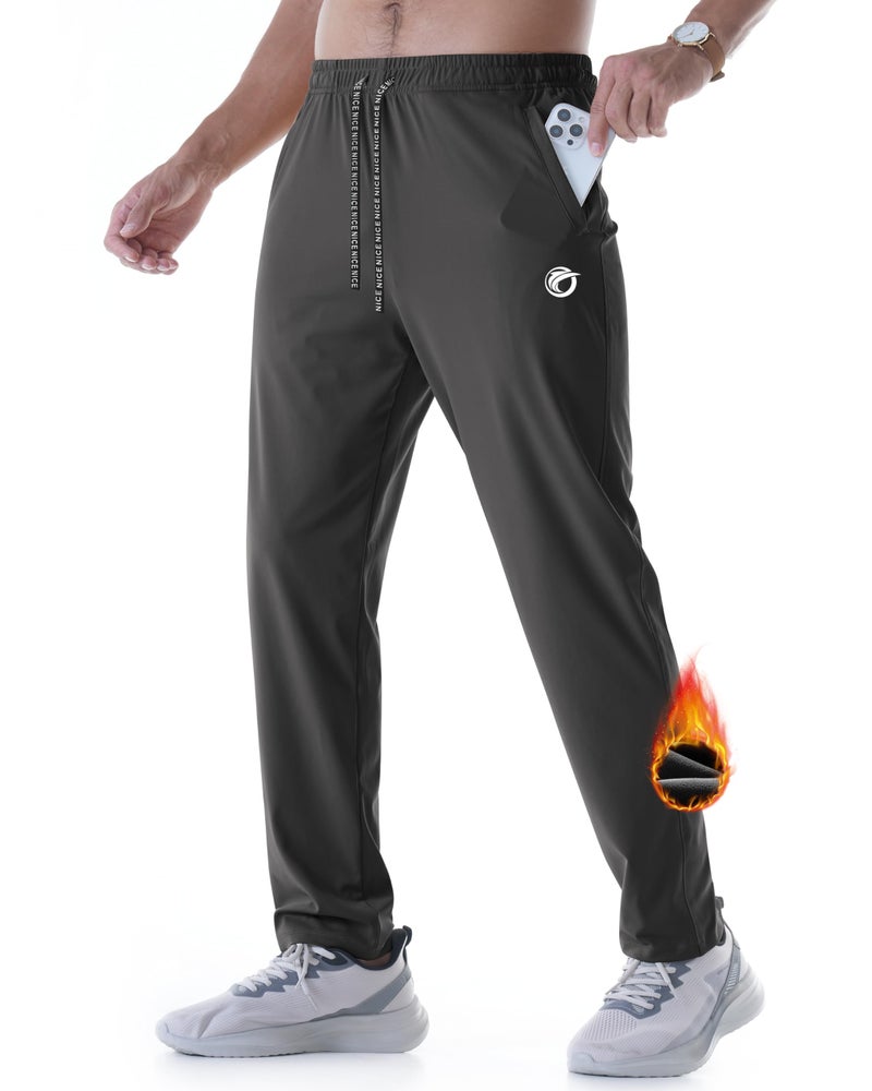 CANGHPGIN Mens Fleece Lined Pants Soft Warm Sweatpants with Pockets Water Resistant Athletic Winter Pants for Workout Jogging Black - Image 4