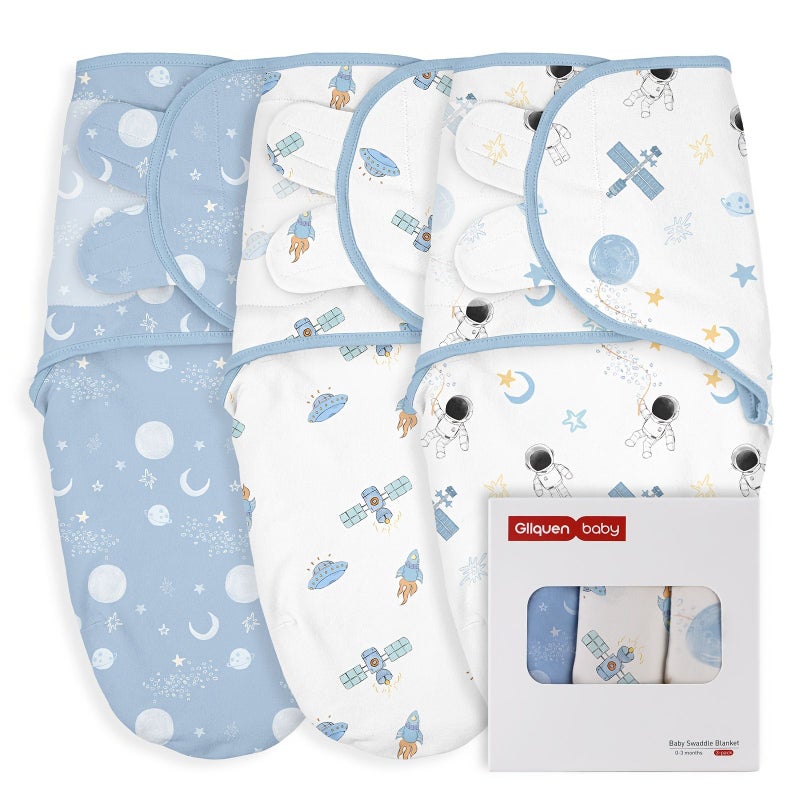3 Pack Newborn Baby Swaddle Sacks 100 Percent Cotton Snug Fit Space Exploration - Image 1
