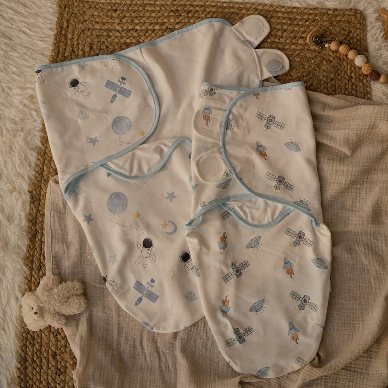 3 Pack Newborn Baby Swaddle Sacks 100 Percent Cotton Snug Fit Space Exploration - Image 2