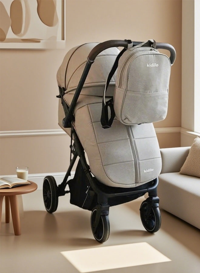 كيديليو عربة أطفال خفيفة الوزن، عربة سفر صغيرة الحجم للغاية وقابلة للطي وجاهزة للطائرة، مقعد مائل شبه مسطح، حامل أكواب، غطاء واق من المطر وحقيبة ظهر للسفر، لون بني فاتح - Image 1