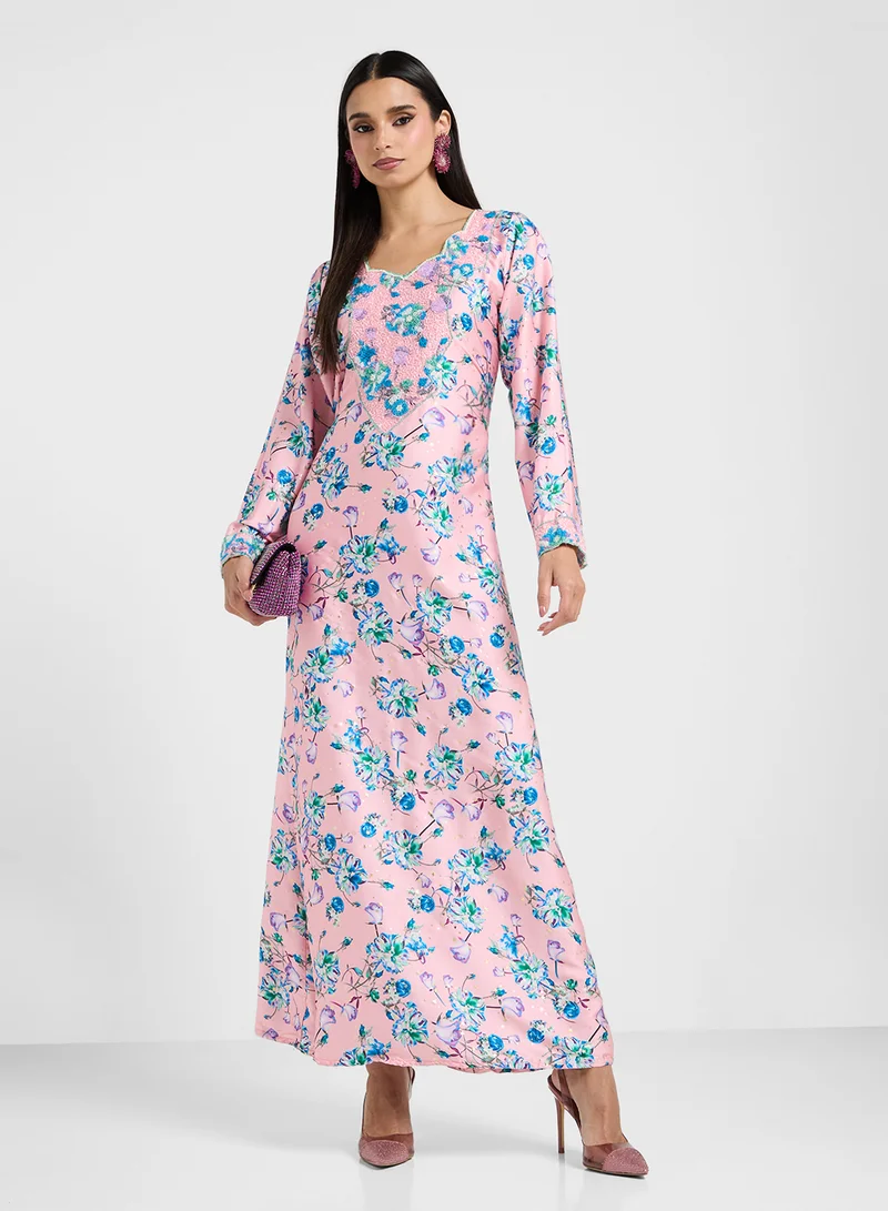 ARABIAN CLOSET Embellished Belted Jalabiya