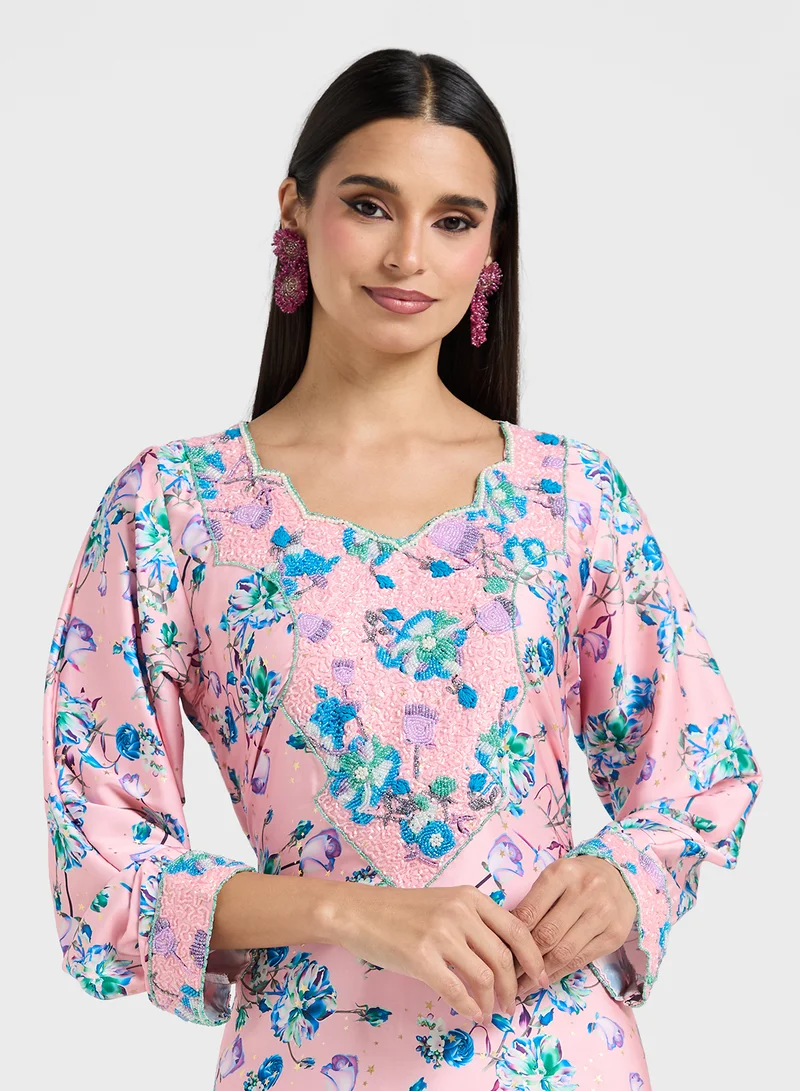ARABIAN CLOSET Embellished Belted Jalabiya
