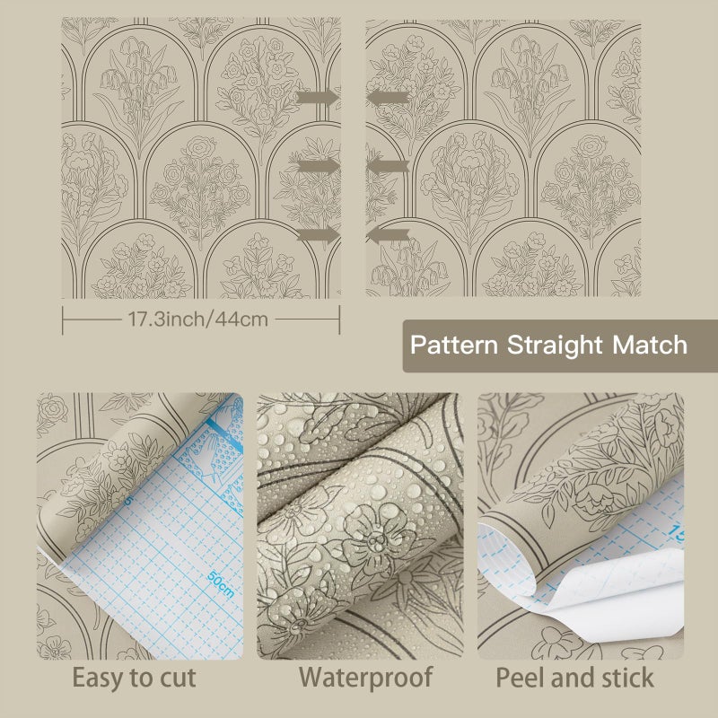 Guvana Vintage Peel and Stick Wallpaper Brown Floral Wall Paper Boho Contact Paper Self Adhesive Removable Renter Friendly Wallpaper for Bathroom Bedroom Farmhouse Waterproof Vinyl Rolls 78.7''x17.3'' - Image 5