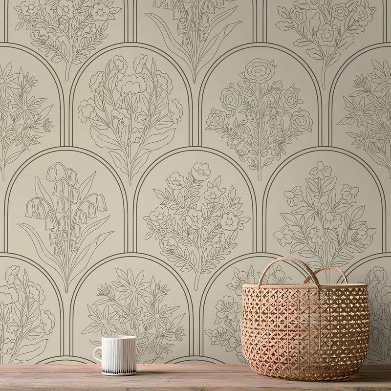 Guvana Vintage Peel and Stick Wallpaper Brown Floral Wall Paper Boho Contact Paper Self Adhesive Removable Renter Friendly Wallpaper for Bathroom Bedroom Farmhouse Waterproof Vinyl Rolls 78.7''x17.3'' - Image 1