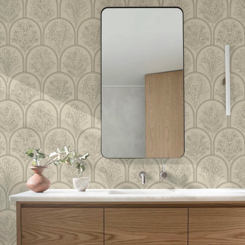 Guvana Vintage Peel and Stick Wallpaper Brown Floral Wall Paper Boho Contact Paper Self Adhesive Removable Renter Friendly Wallpaper for Bathroom Bedroom Farmhouse Waterproof Vinyl Rolls 78.7''x17.3'' - Image 3