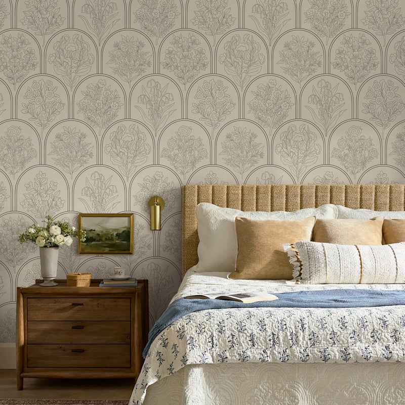 Guvana Vintage Peel and Stick Wallpaper Brown Floral Wall Paper Boho Contact Paper Self Adhesive Removable Renter Friendly Wallpaper for Bathroom Bedroom Farmhouse Waterproof Vinyl Rolls 78.7''x17.3'' - Image 2