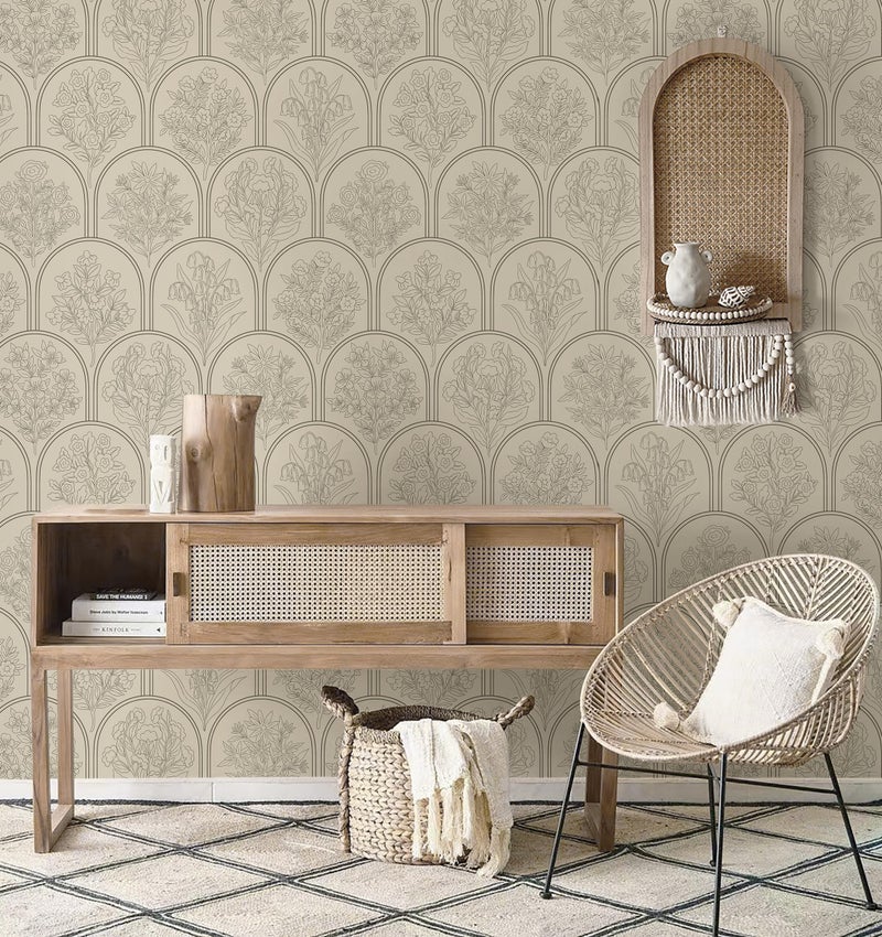 Guvana Vintage Peel and Stick Wallpaper Brown Floral Wall Paper Boho Contact Paper Self Adhesive Removable Renter Friendly Wallpaper for Bathroom Bedroom Farmhouse Waterproof Vinyl Rolls 78.7''x17.3'' - Image 4