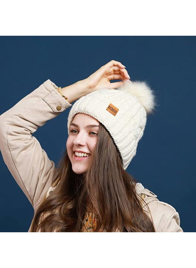 REDESS Women Winter Pompom Beanie Hat with Warm Fleece Lined, Thick Slouchy Snow Knit Skull Ski Cap - Image 4