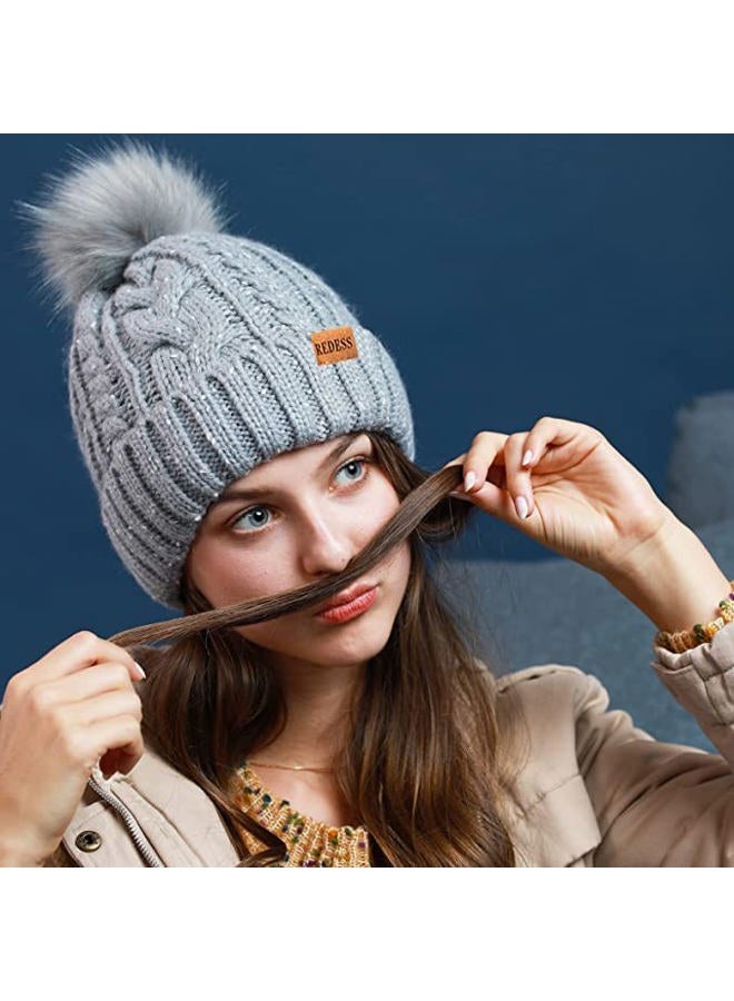 REDESS Women Winter Pompom Beanie Hat with Warm Fleece Lined, Thick Slouchy Snow Knit Skull Ski Cap - Image 3