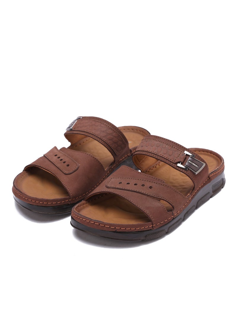 Men's Medical Open Toe Slippers - Genuine Leather with Padded Footbed and Metal Buckle - Image 2