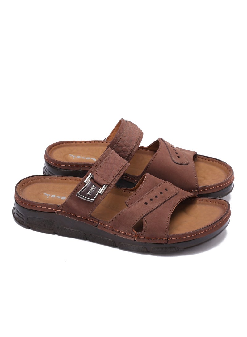 Men's Medical Open Toe Slippers - Genuine Leather with Padded Footbed and Metal Buckle - Image 1