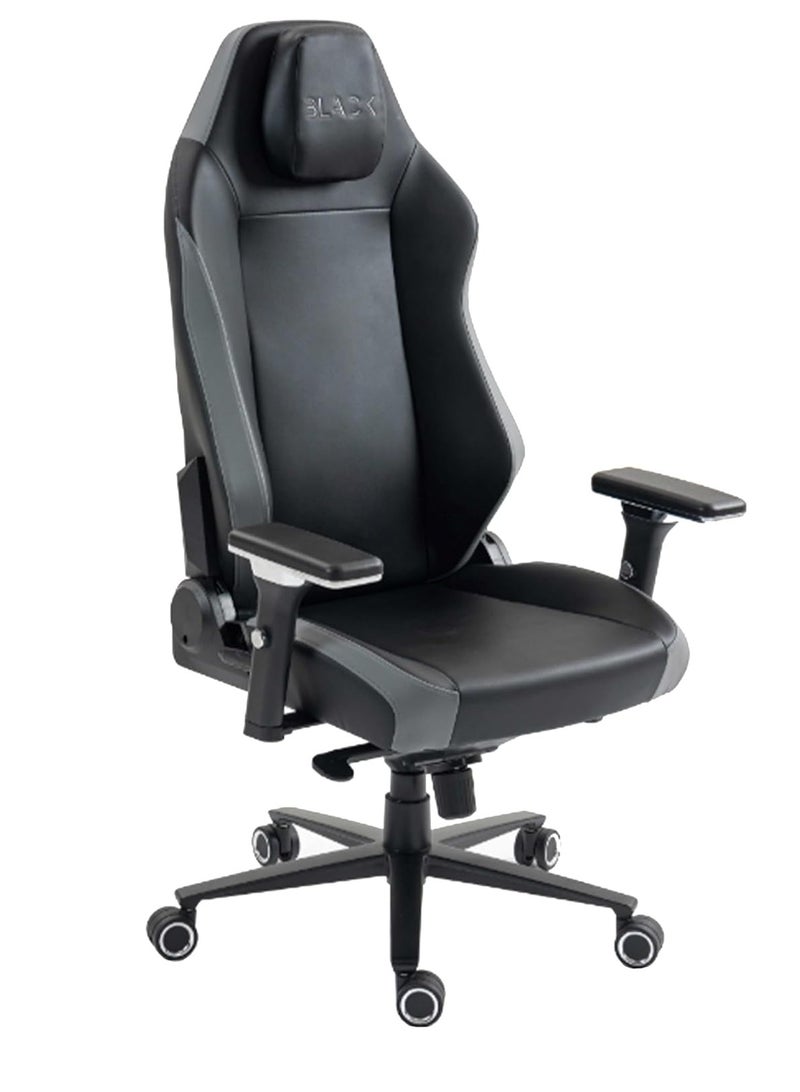 بلاك كرسي ألعاب فاخر ومريح - ظهر مرتفع مع مساند ذراع قابلة للتعديل، ودعم أسفل الظهر ومسند رأس - مصنوع من جلد البولي يوريثان الفاخر، قابل للإمالة حتى 135 درجة - للاستخدام في المكتب والألعاب - Image 1
