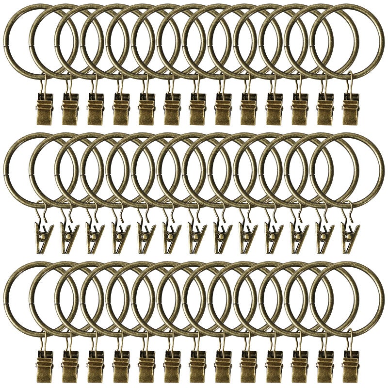Lansian 44 Pack Curtain Rings with Clips Hooks 15 inch Metal Stainless Steel Drapery Rings for Tension Rod Bracket Eyelets Decorative Hangers Bronze 15 Interior Diameter 