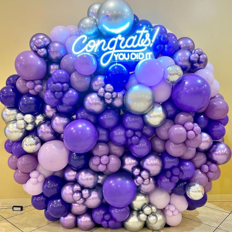 YMSZ Purple Balloon Garland Arch Kit, 134PCS Purple and Silver Balloons with Different Size for Birthday, Wedding, Baby Shower Decorations - Image 5