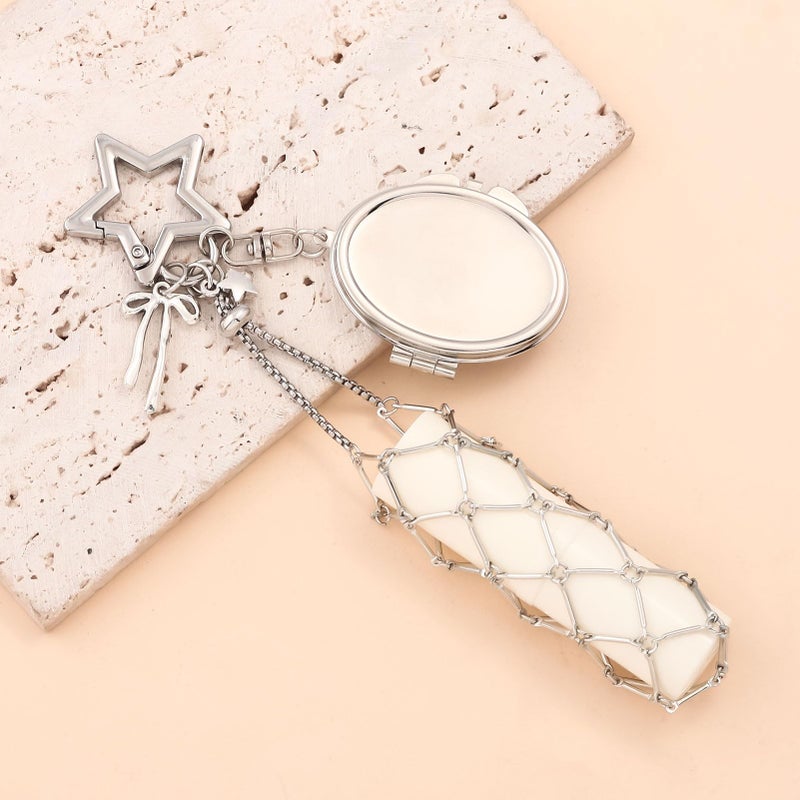 SORGERLY Silver Chapstick Holder Mirror Keychain - Cute Lip Balm Gloss Purse Bag Handbag Backpack Charm, Aesthetic Lipstick Key Chains Accessories for Women (silver star) - Image 2