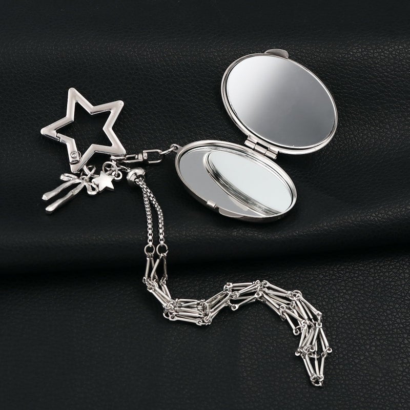 SORGERLY Silver Chapstick Holder Mirror Keychain - Cute Lip Balm Gloss Purse Bag Handbag Backpack Charm, Aesthetic Lipstick Key Chains Accessories for Women (silver star) - Image 4