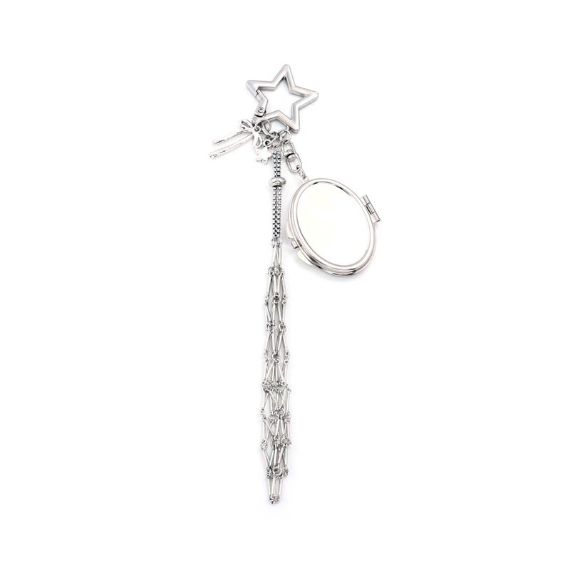 SORGERLY Silver Chapstick Holder Mirror Keychain - Cute Lip Balm Gloss Purse Bag Handbag Backpack Charm, Aesthetic Lipstick Key Chains Accessories for Women (silver star) - Image 1