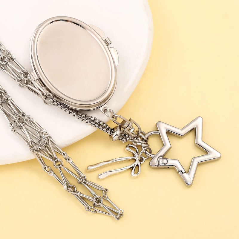 SORGERLY Silver Chapstick Holder Mirror Keychain - Cute Lip Balm Gloss Purse Bag Handbag Backpack Charm, Aesthetic Lipstick Key Chains Accessories for Women (silver star) - Image 5