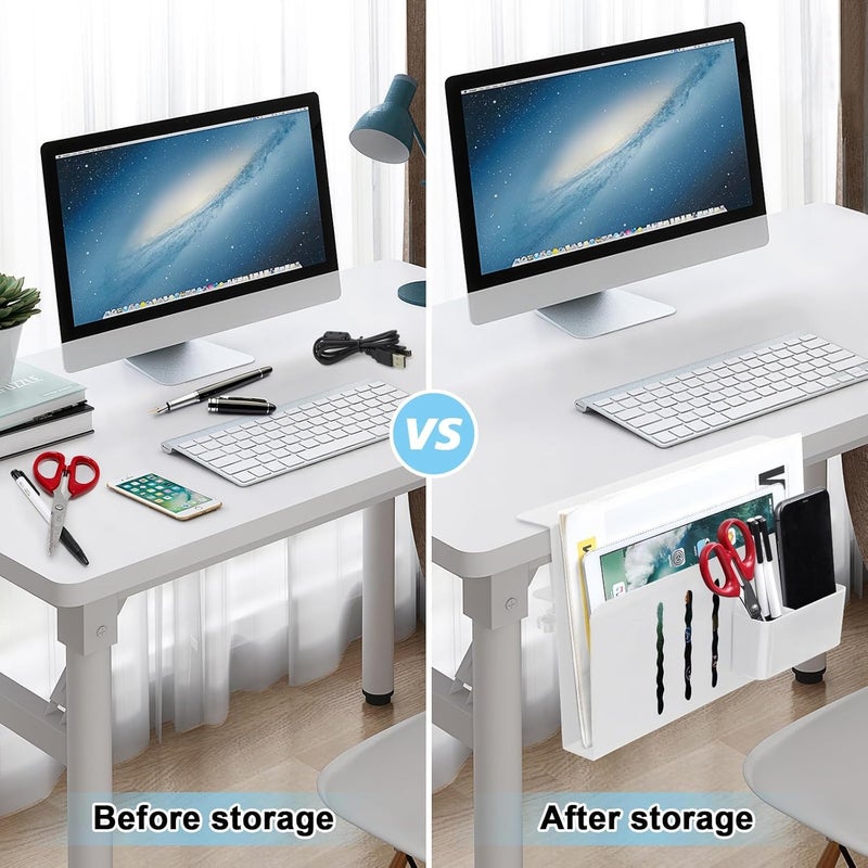 Edencomer Desk Side Organisers Clamp on Desk Storage for Office, No Drill Laptop Stand Hanging Desk Side Storage Desk Organiser Desk Tidy Pen Holder for Home Office Book Pen(White) - Image 3
