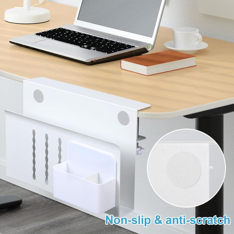 Edencomer Desk Side Organisers Clamp on Desk Storage for Office, No Drill Laptop Stand Hanging Desk Side Storage Desk Organiser Desk Tidy Pen Holder for Home Office Book Pen(White) - Image 5