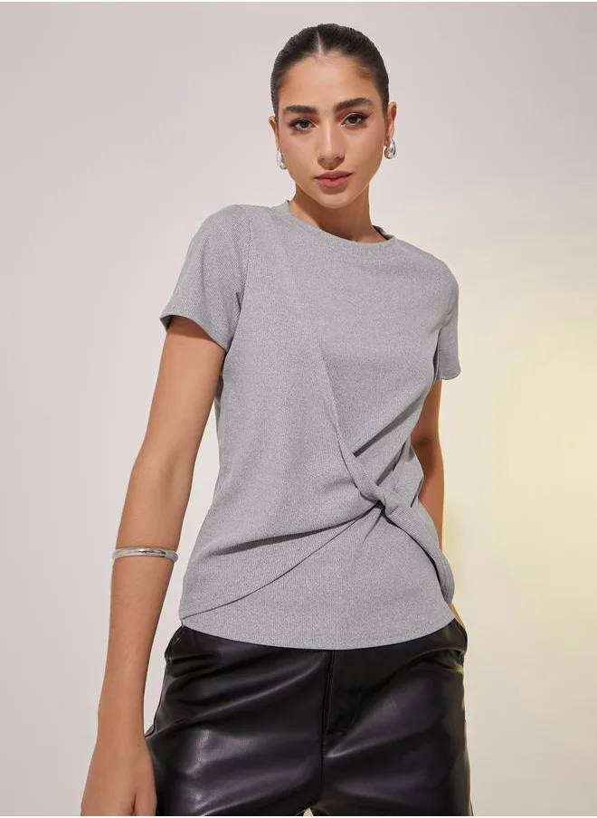 ستايلي Rib Round Neck Front Twist T-Shirt