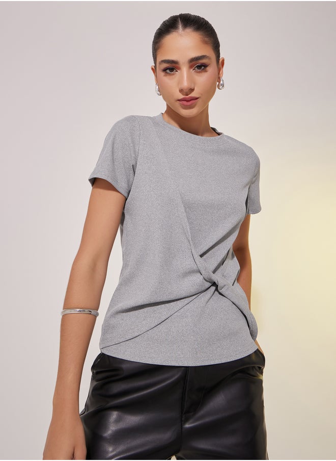 Take Two Take Two Rib Round Neck Front Twist T-Shirt  - Image 1