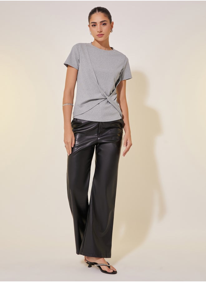 Take Two Take Two Rib Round Neck Front Twist T-Shirt  - Image 2