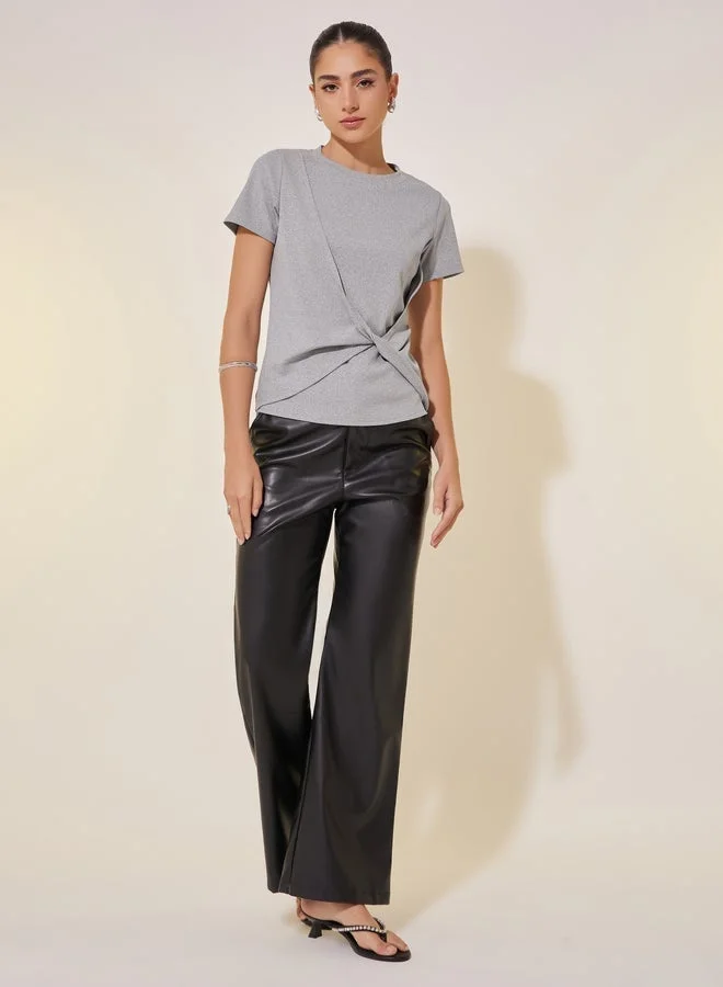 Take Two Rib Round Neck Front Twist T-Shirt