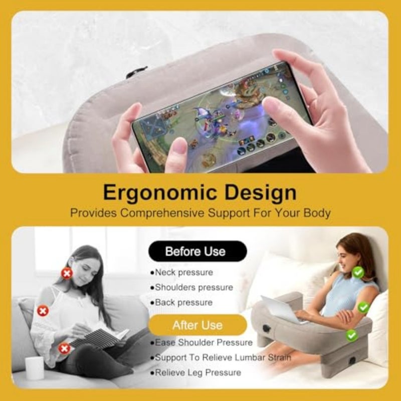 Inflatable Lap Desk Pillow, PVC Reading Pillow with Extra Large Arm Rest, Laptop Lap Desk with Inflatable Bag for Reading, Working, Writing, Playing Steam Deck Switch or Sitting in Bed Couch Floor Sofa - Image 2